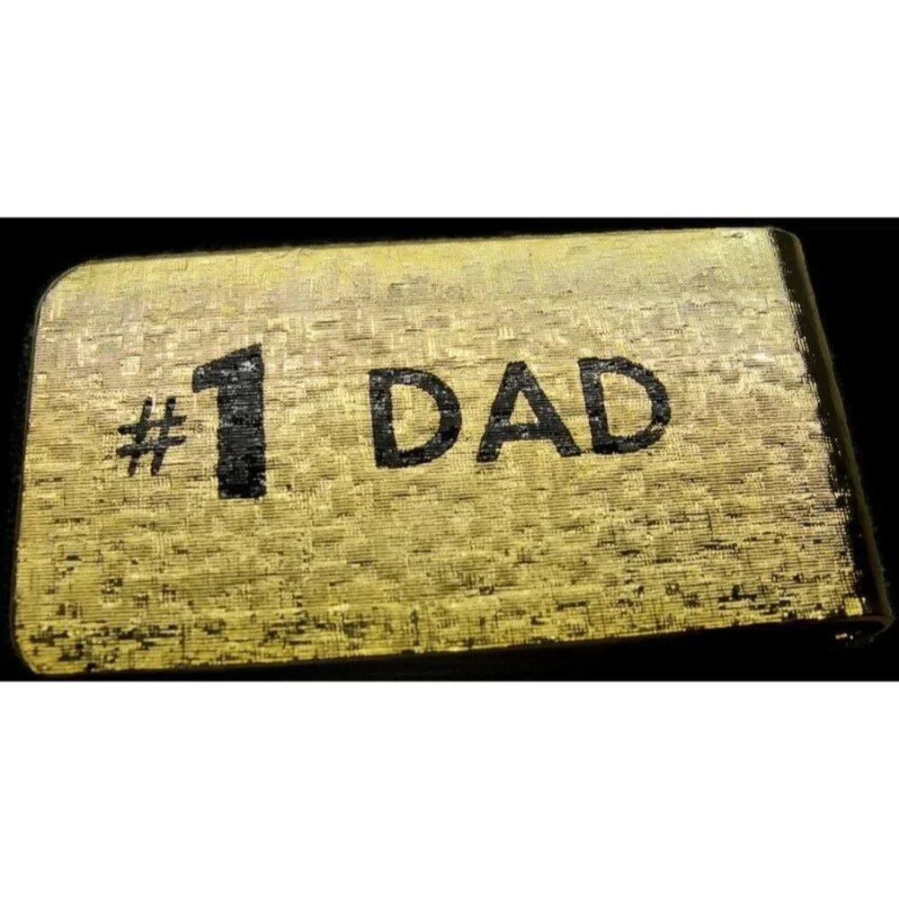 #1 Dad Gold Tone Money Clip Stainless Steel Wallet Credit Card Cash ID Holder